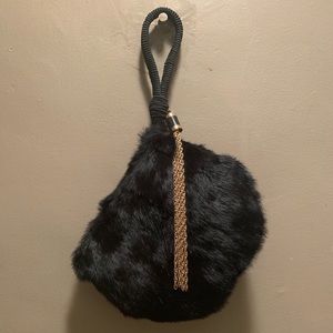 FOX FUR MUFF HANDBAG WITH GOLD DETAIL